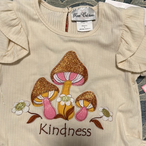 Cream shirt with brown fall color pants - Kindess Print with three mushrooms - Picture 4 of 4